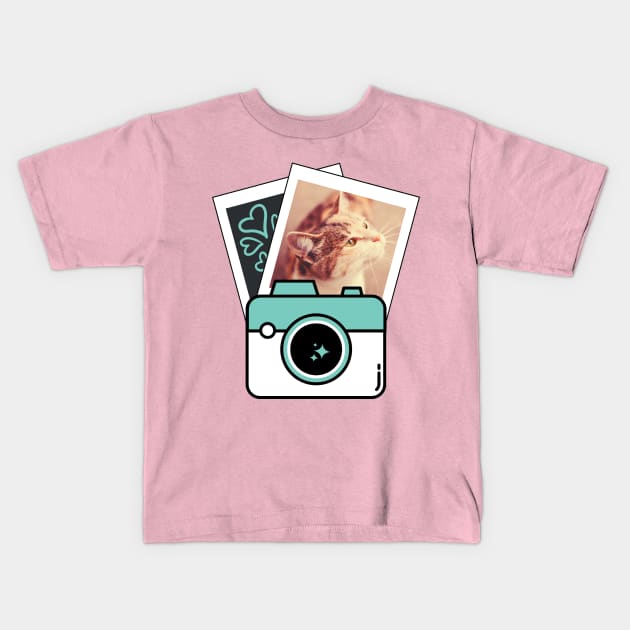 Dreamy Polaroid Frame Cat Photo Kids T-Shirt by ElusiveIntro